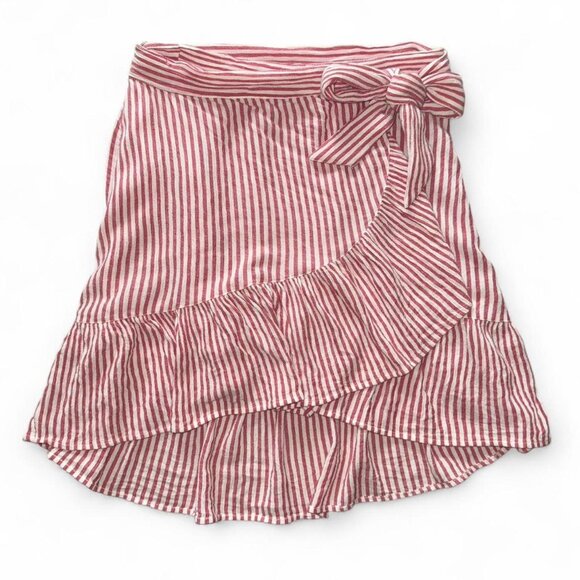 South Moon Under Dresses & Skirts - Juniper Blu Red & White Striped Asymmetrical Hem Flowy Wrap Mini Skirt Sz Small